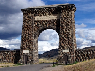 The Roosevelt Arch. Welcome to Yellowstone NP. For the Benefit and Enjoyment of the People 